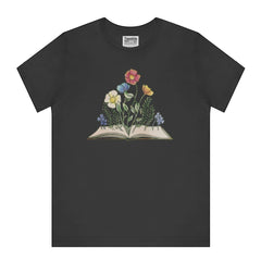 Floral Book Design Black T-Shirt Casual Wear product type