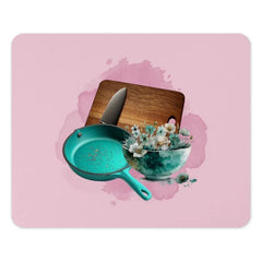 Kitchen Still Life Mouse Pad, Floral Bowl, Frying Pan, Cutting Board, Knife, Watercolor Kitchen Art Desk Accessory, Chef Gift - Tawshia