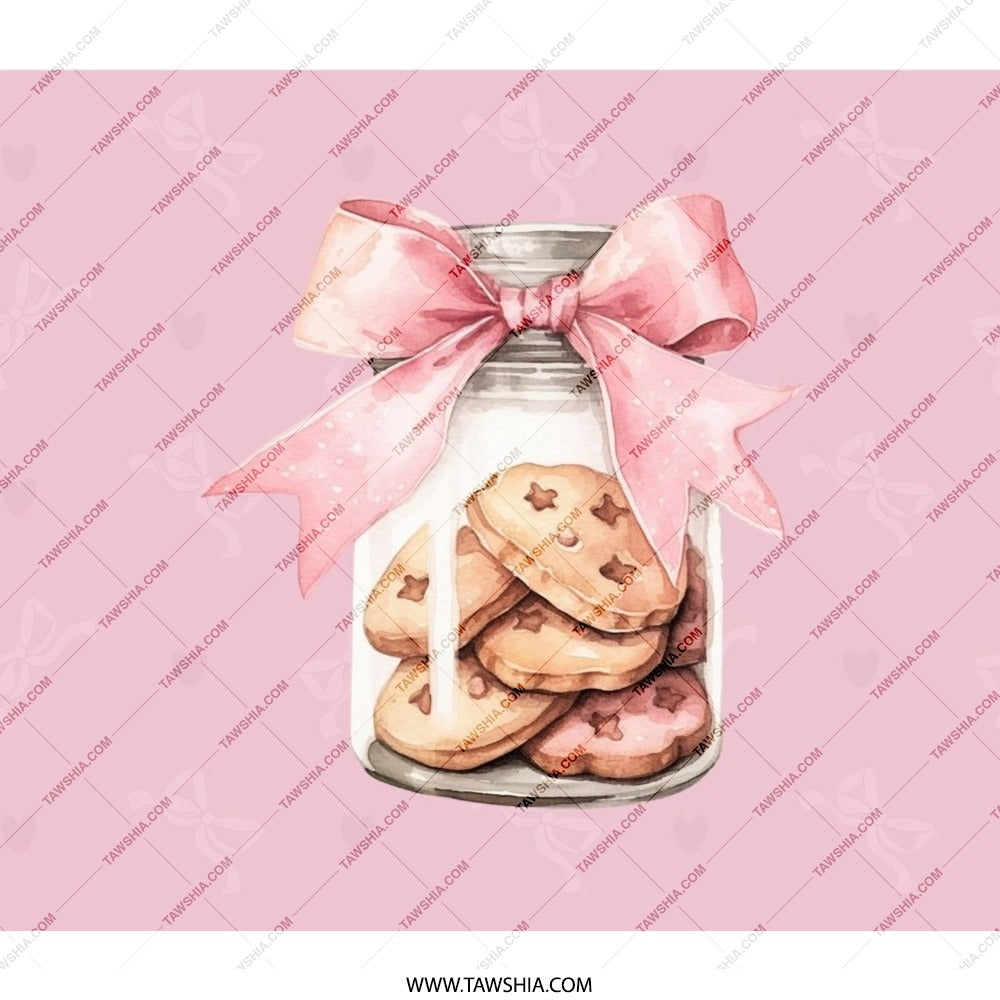 Cookies in Jar Backpack, Pink Ribbon Design, Cute Pastry Art Back Pack, Food Lover BackPack, Everyday BackPack, School Back Pack for Girls - Tawshia