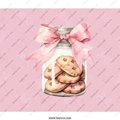 Cookies in Jar Backpack, Pink Ribbon Design, Cute Pastry Art Back Pack, Food Lover BackPack, Everyday BackPack, School Back Pack for Girls - Tawshia