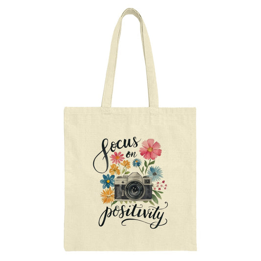 Focus on Positivity Tote Bag, Camera Flower Tote, Inspirational Tote, Cute Tote Bag, Trendy Tote Bag, Everyday Tote - Tawshia