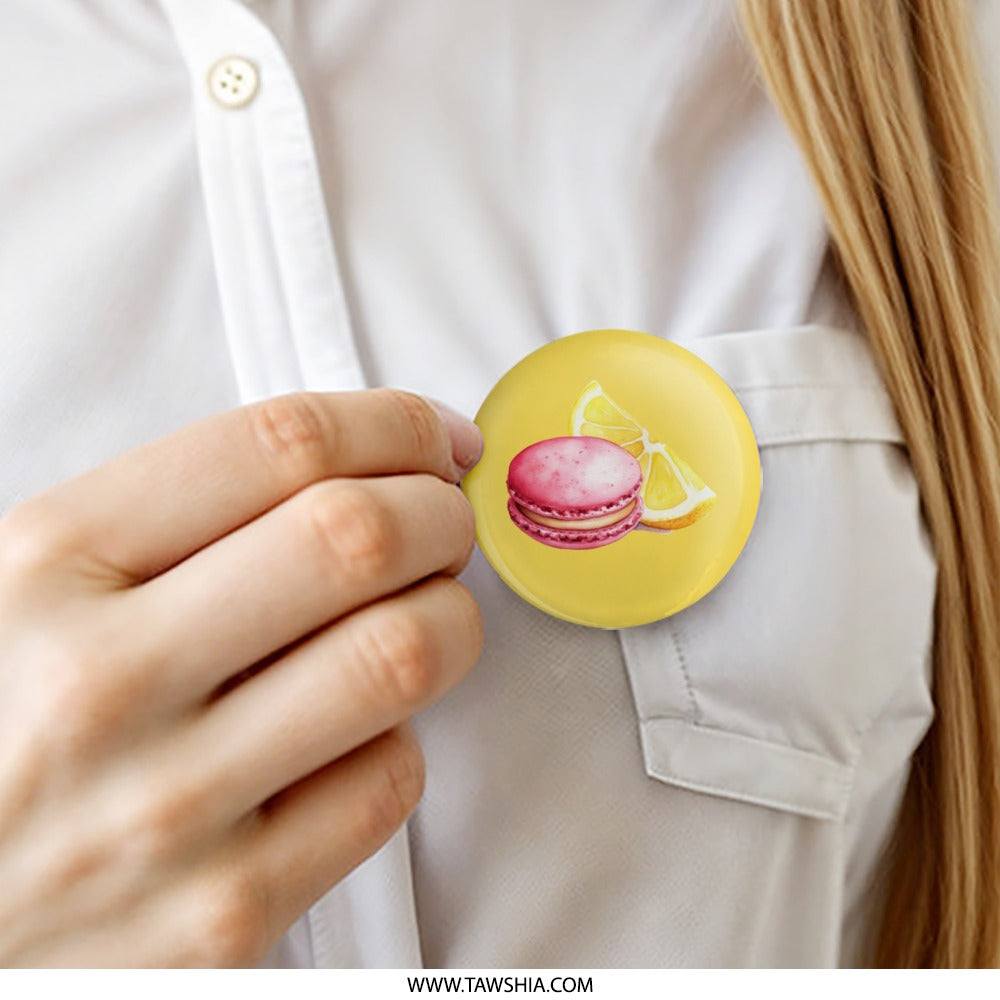 Macaron Lemon Pinback Button, Foodie Button, Dessert Art, Kitchen Decor, Chef Gift, Cute Button Badge, Unique Button, Fruit Button - Tawshia