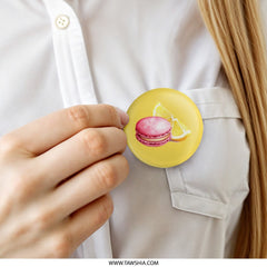 Macaron Lemon Pinback Button, Foodie Button, Dessert Art, Kitchen Decor, Chef Gift, Cute Button Badge, Unique Button, Fruit Button - Tawshia