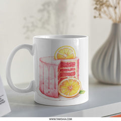 Cake Slice Mug, Pink Drip Cake, Lemon Fruit Mug, Dessert Lover Gift, Watercolor Art Mug, Coffee Mug, Tea Cup, Kitchen Decor - Tawshia