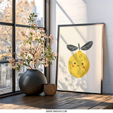 Cute Lemon Wall Art, Smiling Fruit Print, Kitchen Decor, Playful Home Art, Modern Wall Decor, Yellow Fruit Art Print, Minimalist Art - Tawshia