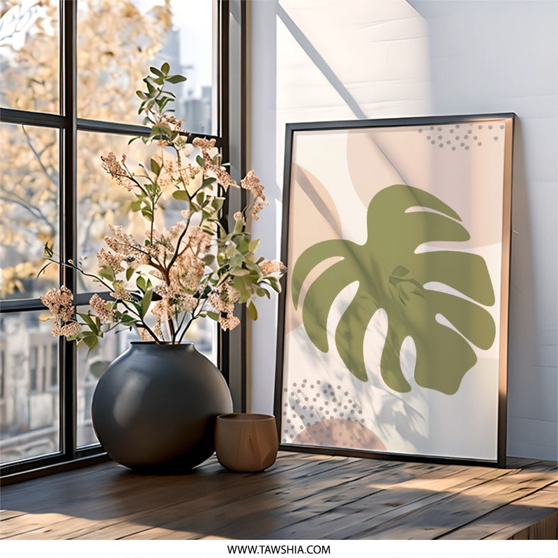 Monstera Leaf Wall Art, Abstract Botanical Print, Boho Home Decor, Modern Wall Hanging, Minimalist Art, Tropical Leaf Art, Gift Idea - Tawshia