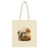 Watercolor Farmhouse Tote Bag, Sunflower Field, Country Home, Fall Colors, Autumn Landscape, Floral Art, Bird Silhouettes - Tawshia