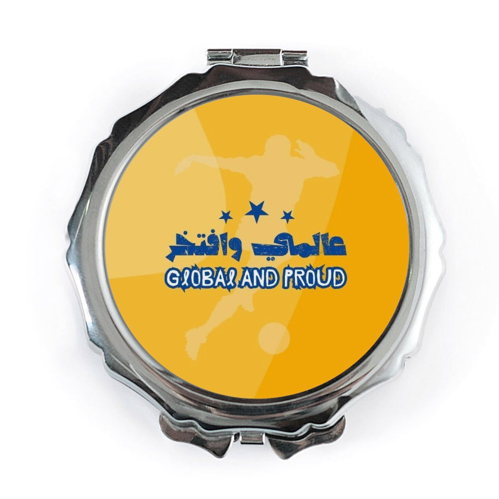Global And Proud Pocket Mirror, Soccer Player Art, Arabic Script Design, Portable Mirror, Sports Fan Gift, Unique Pocket Mirror - Tawshia