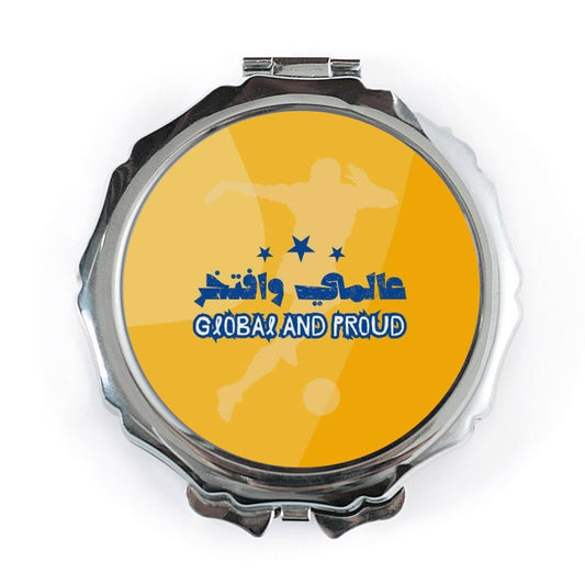 Global And Proud Pocket Mirror, Soccer Player Art, Arabic Script Design, Portable Mirror, Sports Fan Gift, Unique Pocket Mirror - Tawshia