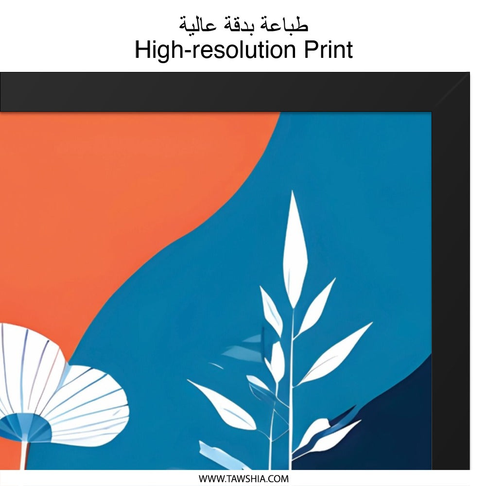 Abstract Floral Wall Art, Modern Botanical Print, Orange and Blue Flower Artwork, Contemporary Home Decor, Nature Inspired Art - Tawshia