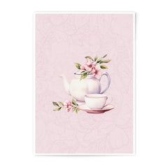 Tea Party Photographic Prints, Floral Teapot Print, Pink Flower Print, Tea Cup Art Print, Kitchen Wall Decor, Tea Lover Gift - Tawshia