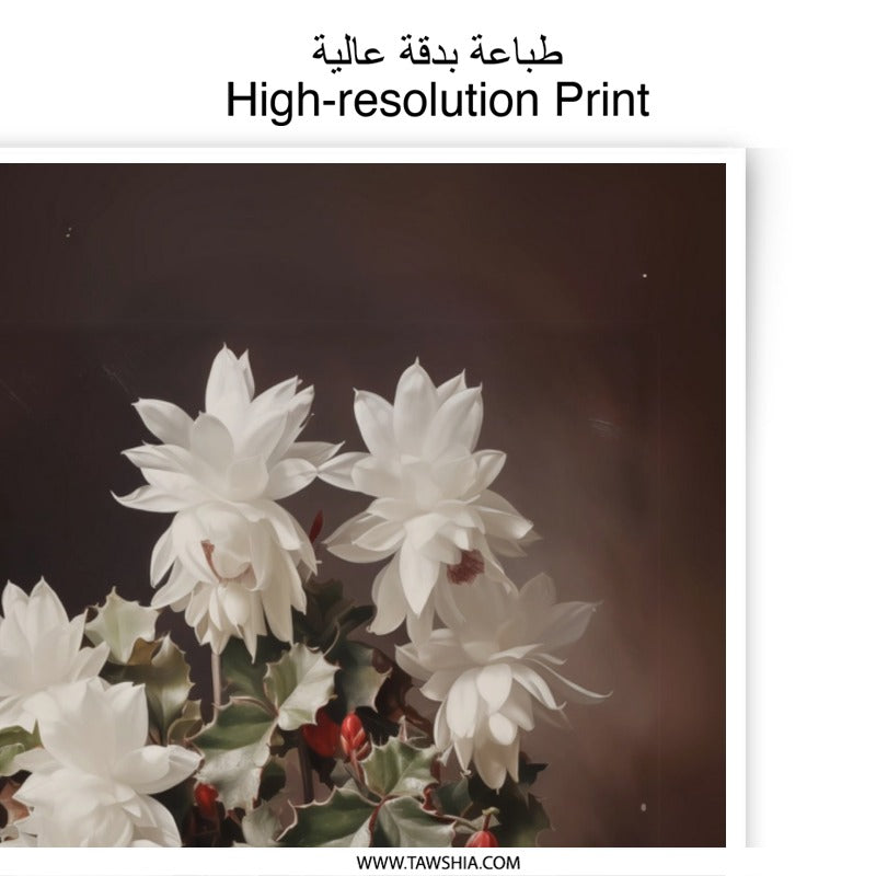 Schlumbergera Print, Christmas Cactus Art, Floral Photographic Print, Botanical Wall Decor, Home Art Print, White Flower Photo - Tawshia