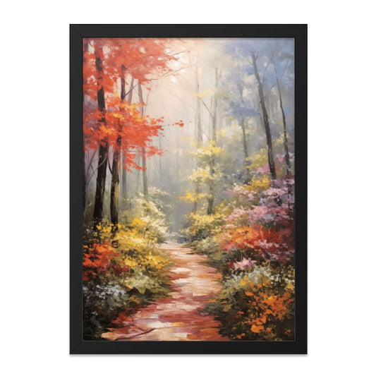 Autumn Forest Wall Art, Colorful Trees Painting, Path Through Woods Print, Nature Home Decor, Fall Season Artwork, Landscape Wall Decor - Tawshia