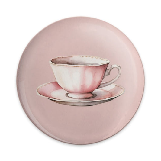 Pink Teacup Pinback Button, Watercolor Tea Party Badge, Cute Accessory, Unique Gift Idea, Aesthetic Design, Trendy Button, Decorative Pin - Tawshia
