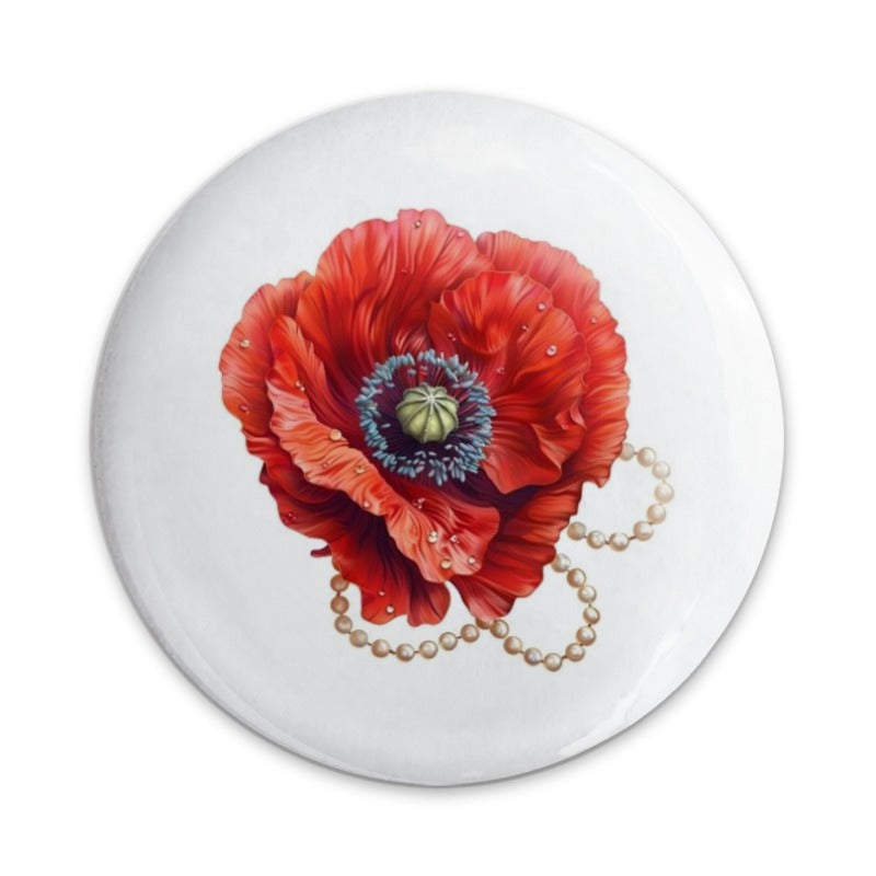 Red Poppy Pinback Button, Floral Pearl Jewelry Accessory, Elegant Flower Badge, Botanical Gift Idea, Stylish Pin Button, Unique Button - Tawshia
