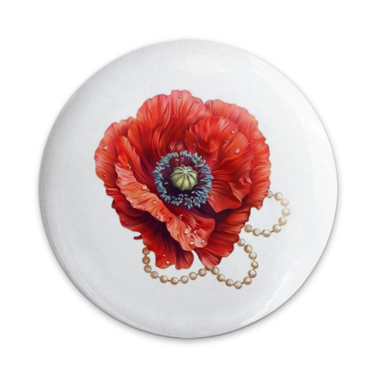 Red Poppy Pinback Button, Floral Pearl Jewelry Accessory, Elegant Flower Badge, Botanical Gift Idea, Stylish Pin Button, Unique Button - Tawshia