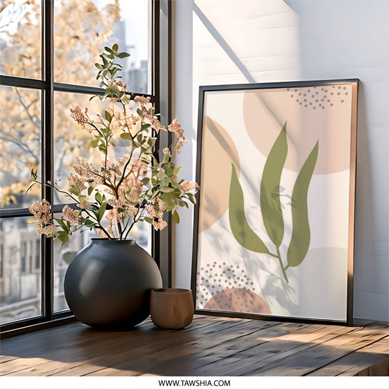 Abstract Botanical Wall Art, Minimalist Plant Print, Neutral Tone Art, Modern Home Decor, Trendy Wall Decor, Nature Inspired Art - Tawshia