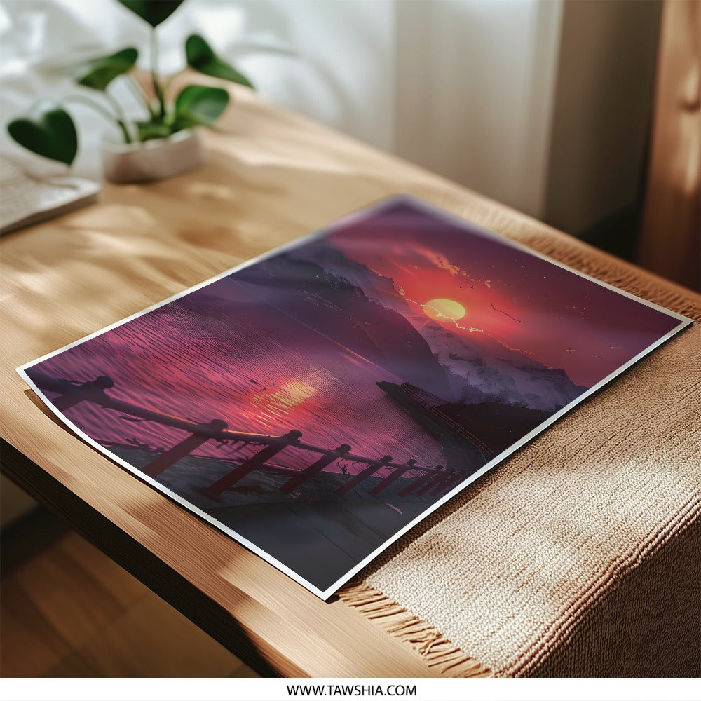 Mountain Lake Sunset Photographic Print, Pink Sky Art, Landscape Photography, Wall Decor, Scenic Print, Nature Lover Gift - Tawshia