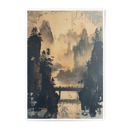 Mountain Bridge Photographic Print, Zen Landscape Art, Asian Wall Decor, Nature Fine Art Print, Peaceful Scenery Photo, Home Decor Gift - Tawshia