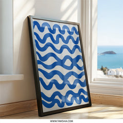 Indigo Waves Wall Art, Abstract Line Art Print, Modern Home Decor, Coastal Painting, Navy Blue Artwork, Minimalist Wave Art - Tawshia