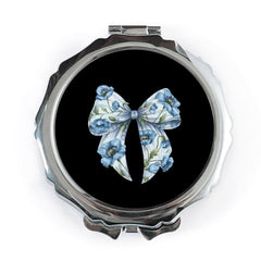 Blue Floral Bow Pocket Mirror, Cute Compact Mirror, Makeup Mirror, Purse Mirror, Trendy Gift for Her, Small Mirror for Travel - Tawshia