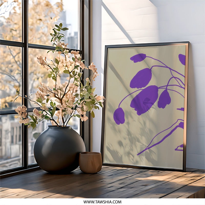 Purple Floral Wall Art, Botanical Art Print, Abstract Flower Decor, Trendy Home Decor, Modern Wall Art, Purple Flower Painting - Tawshia