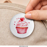 Pink Cupcake Pinback Button, Heart Topped Cupcake Badge, Valentine's Treat Pin, Baking Lover Gift, Sweet Treat Button, Foodie Gift - Tawshia