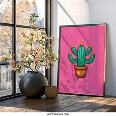 Cactus Framed Wall Art, Pink Home Decor, Southwest Art Print, Desert Plant Artwork, Modern Wall Hanging, Botanical Illustration, Fun Art - Tawshia