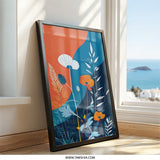 Abstract Floral Wall Art, Modern Botanical Print, Orange and Blue Flower Artwork, Contemporary Home Decor, Nature Inspired Art - Tawshia