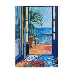 Balcony View Photographic Print, Ocean View Art Print, Coastal Home Decor, Mediterranean Wall Art, Vacation Vibes Poster - Tawshia