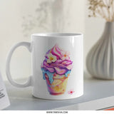 Ice Cream Mug, Colorful Dessert Mug, Floral Mug, Food Mug, Watercolor Mug, Novelty Mug, Gift Idea - Tawshia