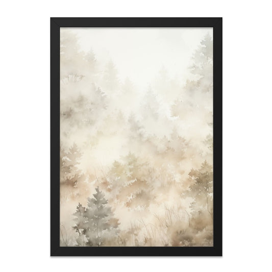 Misty Forest Wall Art, Watercolor Landscape Painting, Neutral Tones Print, Woodland Scenery Artwork, Nature Inspired Decor - Tawshia