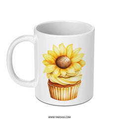 Sunflower Cupcake Mug, Floral Mug, Cute Mug, Unique Mug, Coffee Mug, Tea Mug, Gift Mug, Birthday Gift, Kitchen Decor, Best Seller SKU: MG10004200 - Tawshia