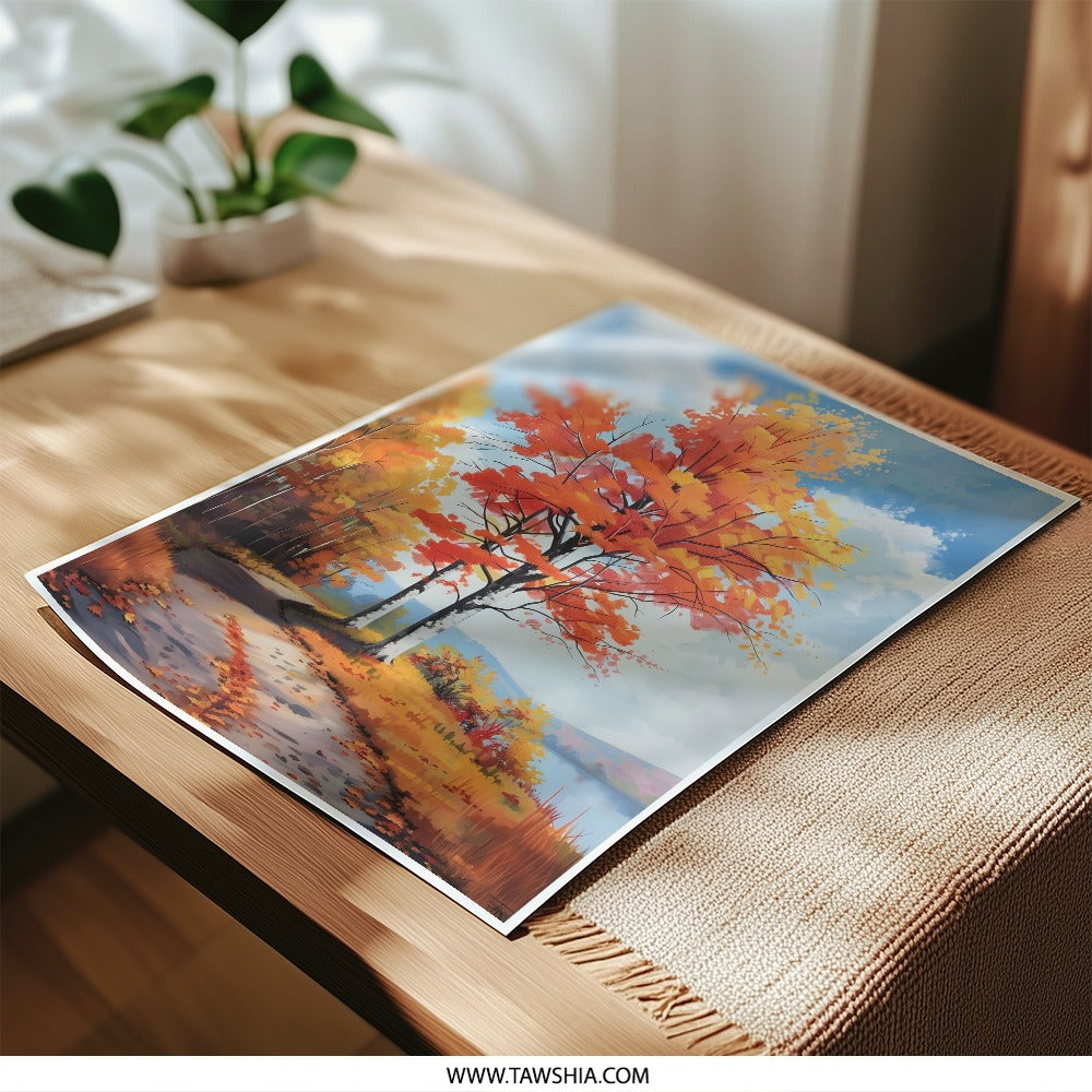 Autumn Road Photographic Print, Fall Landscape Art, Colorful Trees Photo, Nature Photography, Seasonal Decor, Wall Art Print - Tawshia