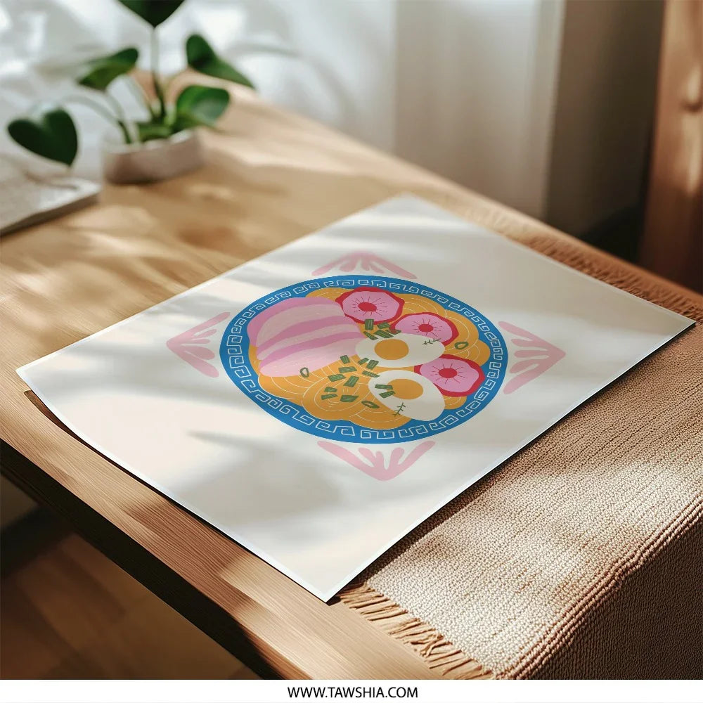 Ramen Photographic Print, Japanese Food Art, Kitchen Decor, Noodle Bowl Illustration, Unique Wall Art, Foodie Gift - Tawshia