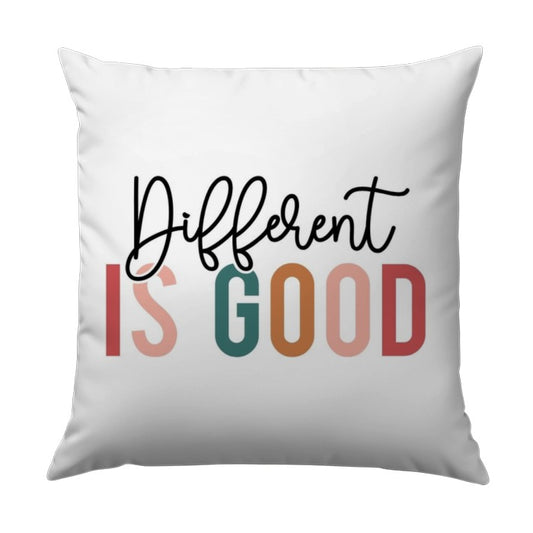 Different Is Good Pillow, Inspirational Quote Throw Pillow, Motivational Home Decor, Positive Affirmation, Colorful Text Design Pillow - Tawshia