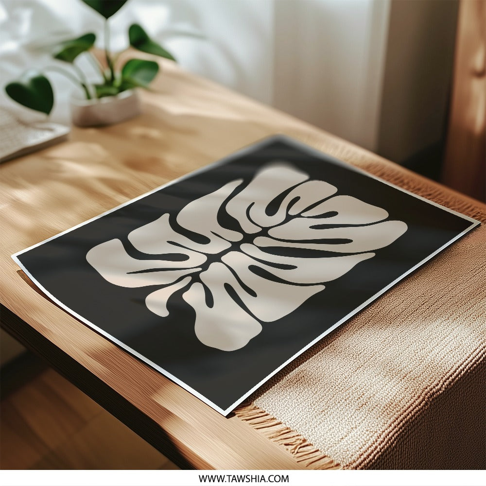 Monstera Leaf Photographic Print, Beige Plant Art, Tropical Home Decor, Minimalist Wall Art, Botanical Art Print - Tawshia