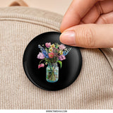 Floral Bouquet Pinback Button, Pink Tulips, Wildflowers, Mason Jar Flowers, Pretty Flower Button, Gift for Her, Cute Floral Pins - Tawshia