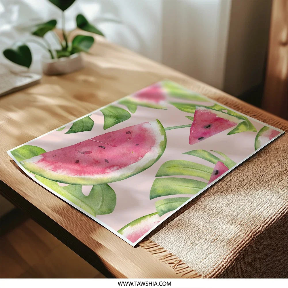 Watermelon Photographic Print, Tropical Art, Summer Fruit Print, Kitchen Decor, Pink and Green Wall Art, Watercolor Painting - Tawshia