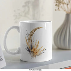 Boho Floral Mug, Watercolor Flower Coffee Cup, Aesthetic Botanical Mug, Elegant Feather and Flower Mug, Unique Gift Idea, Mug For Her - Tawshia