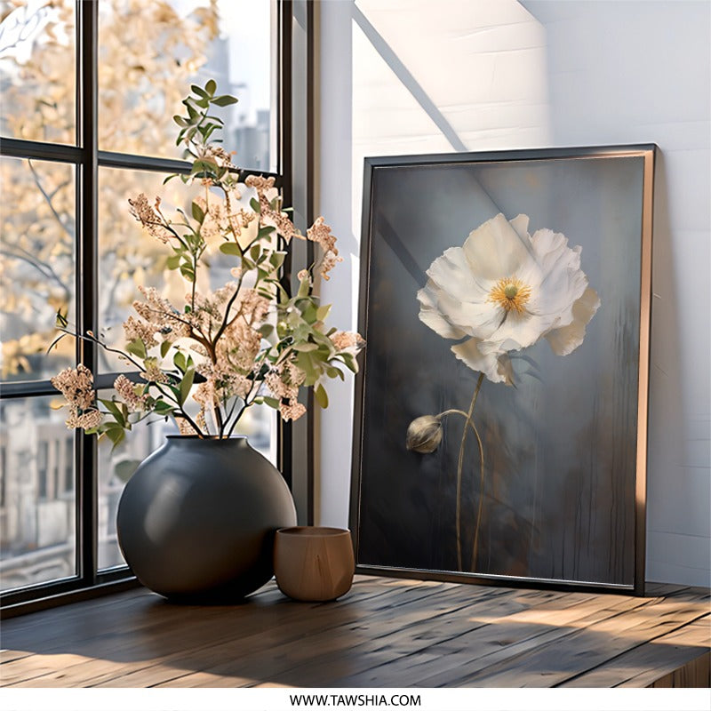 White Poppy Wall Art, Floral Print, Elegant Home Decor, Botanical Art, Flower Painting, Modern Art, Nature Art, Neutral Wall Decor - Tawshia