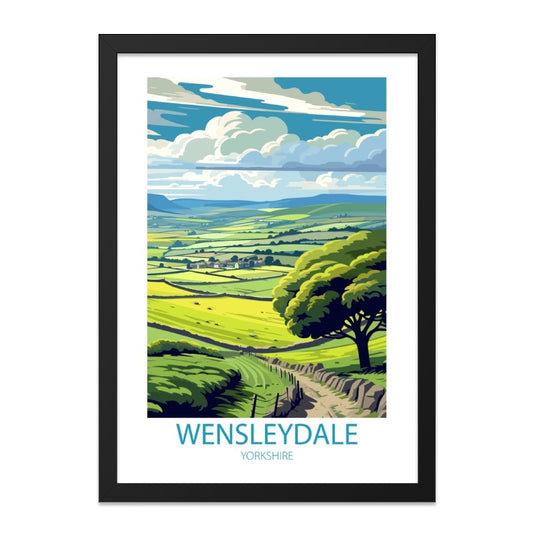 Wensleydale Yorkshire Wall Art, Landscape Illustration Print, Scenic Travel Poster, UK Scenery Art, Countryside Painting, Framed Art - Tawshia