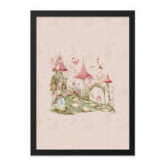 Enchanted Fairy House Wall Art, Mushroom Home Print, Butterfly Decor, Fantasy Castle Artwork, Whimsical Gift - Tawshia