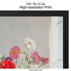 Floral Still Life Wall Art, Flower Bouquet Painting, Vase Artwork, Kitchen Decor, Bright Wall Decor, Cozy Home Art, Framed Art Print - Tawshia