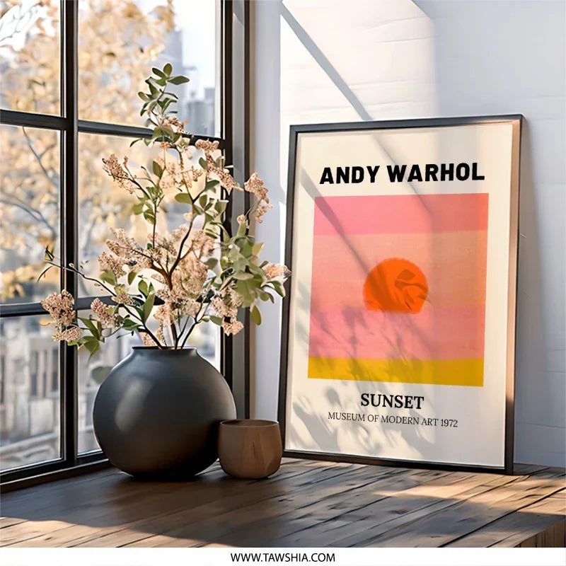 Andy Warhol Sunset Wall Art, Museum of Modern Art Print, 1972 Poster, Retro Home Decor, Pop Art Print, Colorful Sunset Art - Tawshia