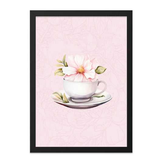 Floral Tea Cup Wall Art, Pink Flower Decor, Watercolor Print, Botanical Artwork, Home Decor, Elegant Gift, Pastel Wall Art - Tawshia
