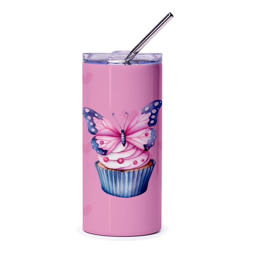 Butterfly Cupcake Tumbler, Pink Tumbler, Cute Tumbler, Gift for Her, Birthday Gift, Stainless Steel Tumbler - Tawshia