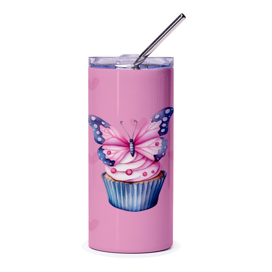 Butterfly Cupcake Tumbler, Pink Tumbler, Cute Tumbler, Gift for Her, Birthday Gift, Stainless Steel Tumbler - Tawshia