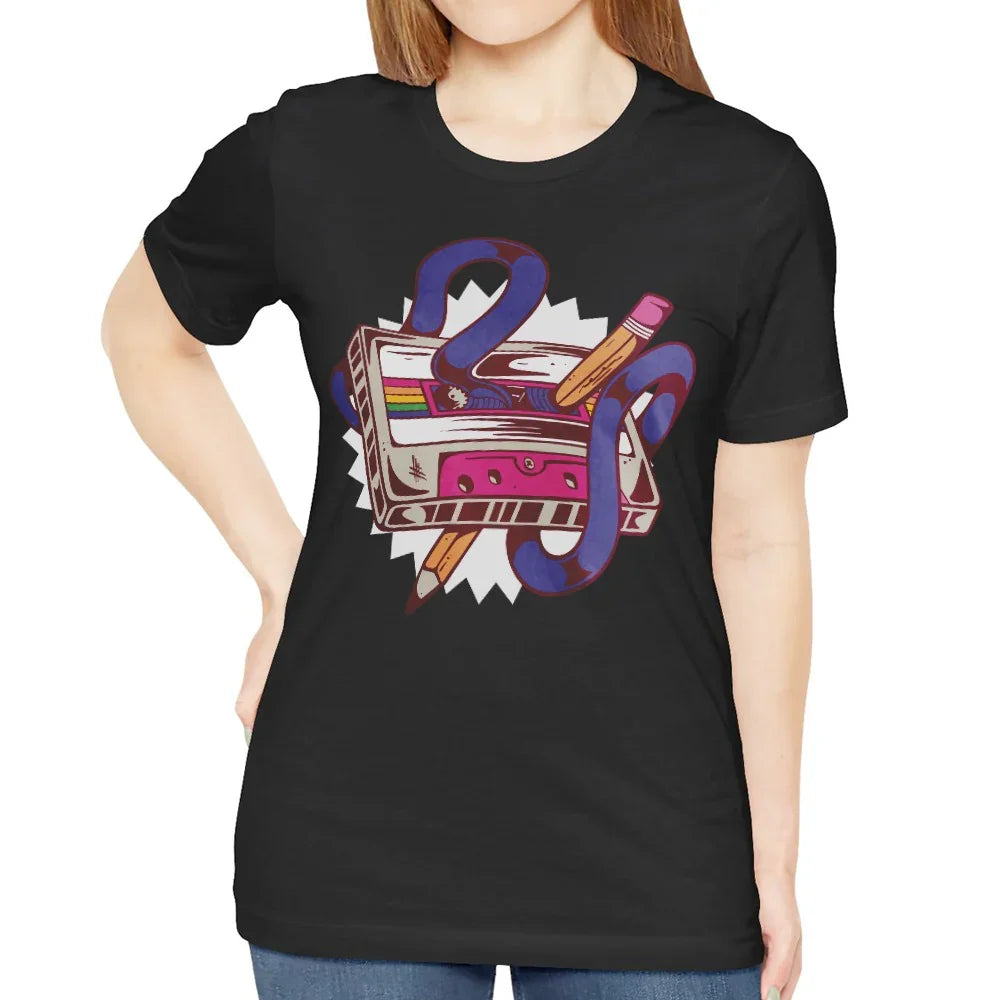Retro Cassette Tape Design Pencil and Snake Shirt product type