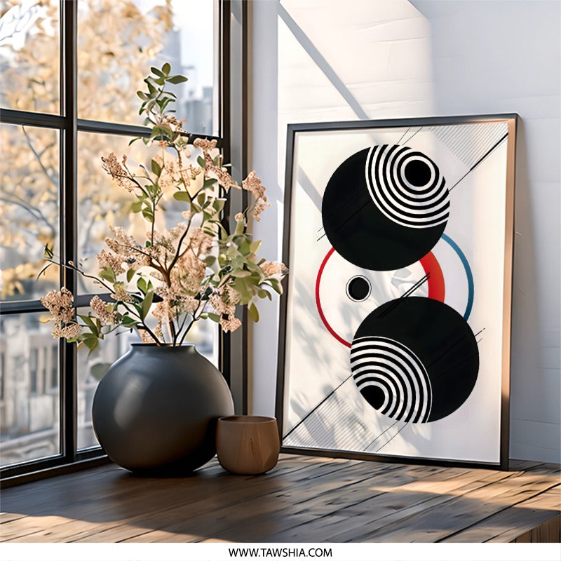 Abstract Geometric Wall Art, Modern Circle Art Print, Black Red Blue, Minimalist Art, Home Decor, Contemporary Art, Graphic Design - Tawshia